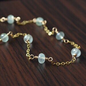 Prehnite Gemstone Anklet in Gold - Hand Made in Canada